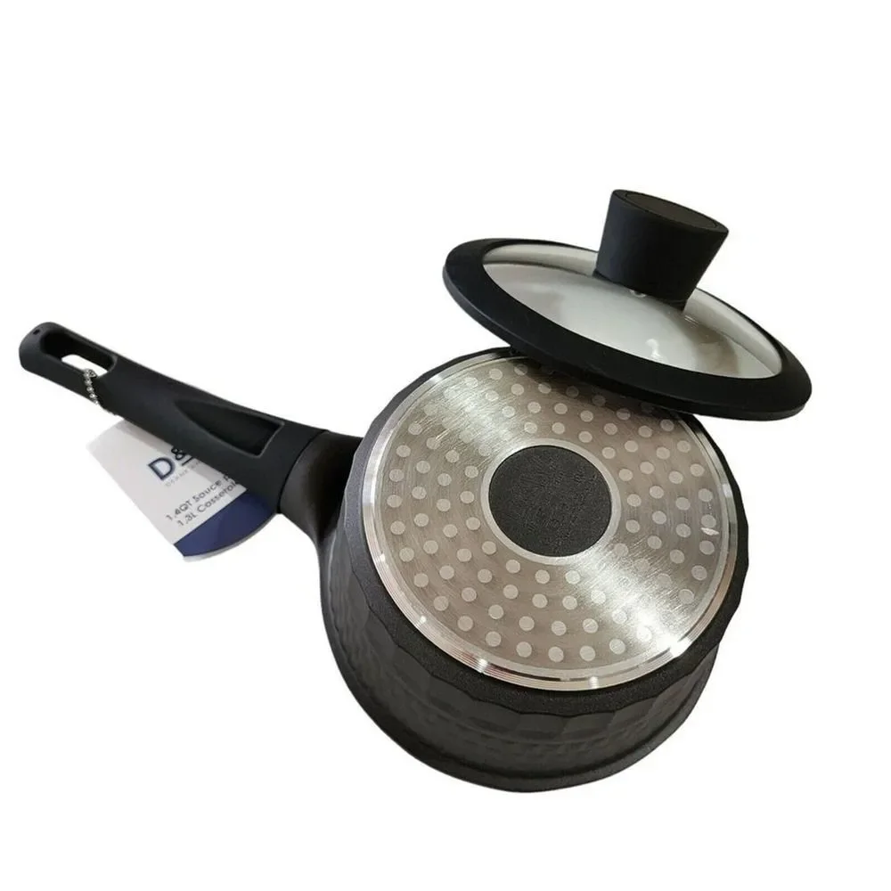 D&W Premium Cookware 7in Saucepan Casserole Nonstick With Glass Lid 1.9QT‎ Black